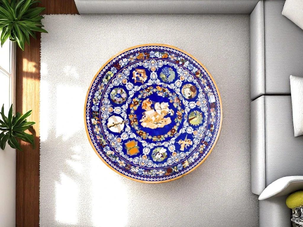 Luxury Lapis Inlay Marble Coffee Table – Timeless Elegance for Your Home
